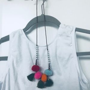 Beaded Pom Pom / Tassel Necklace